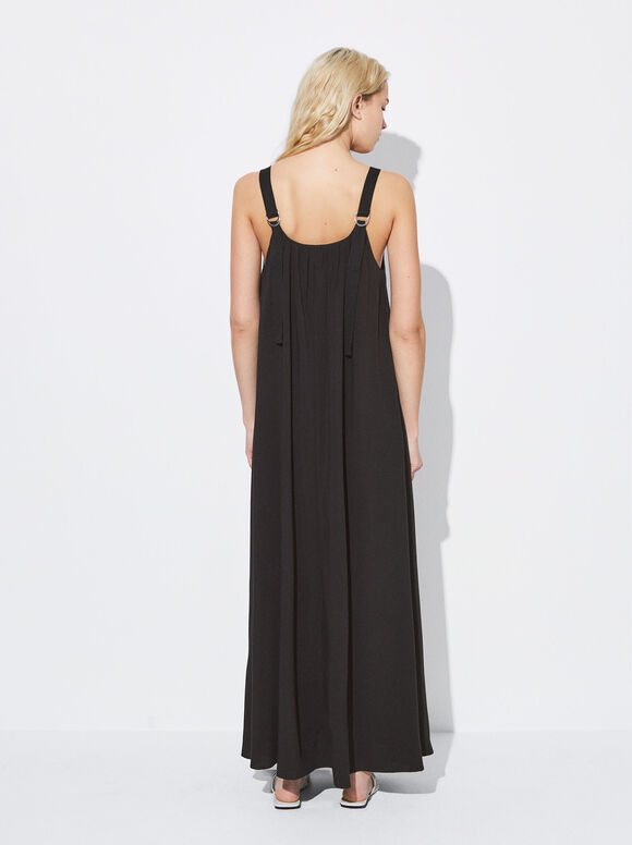 Vestido longo de alças finas - Preto