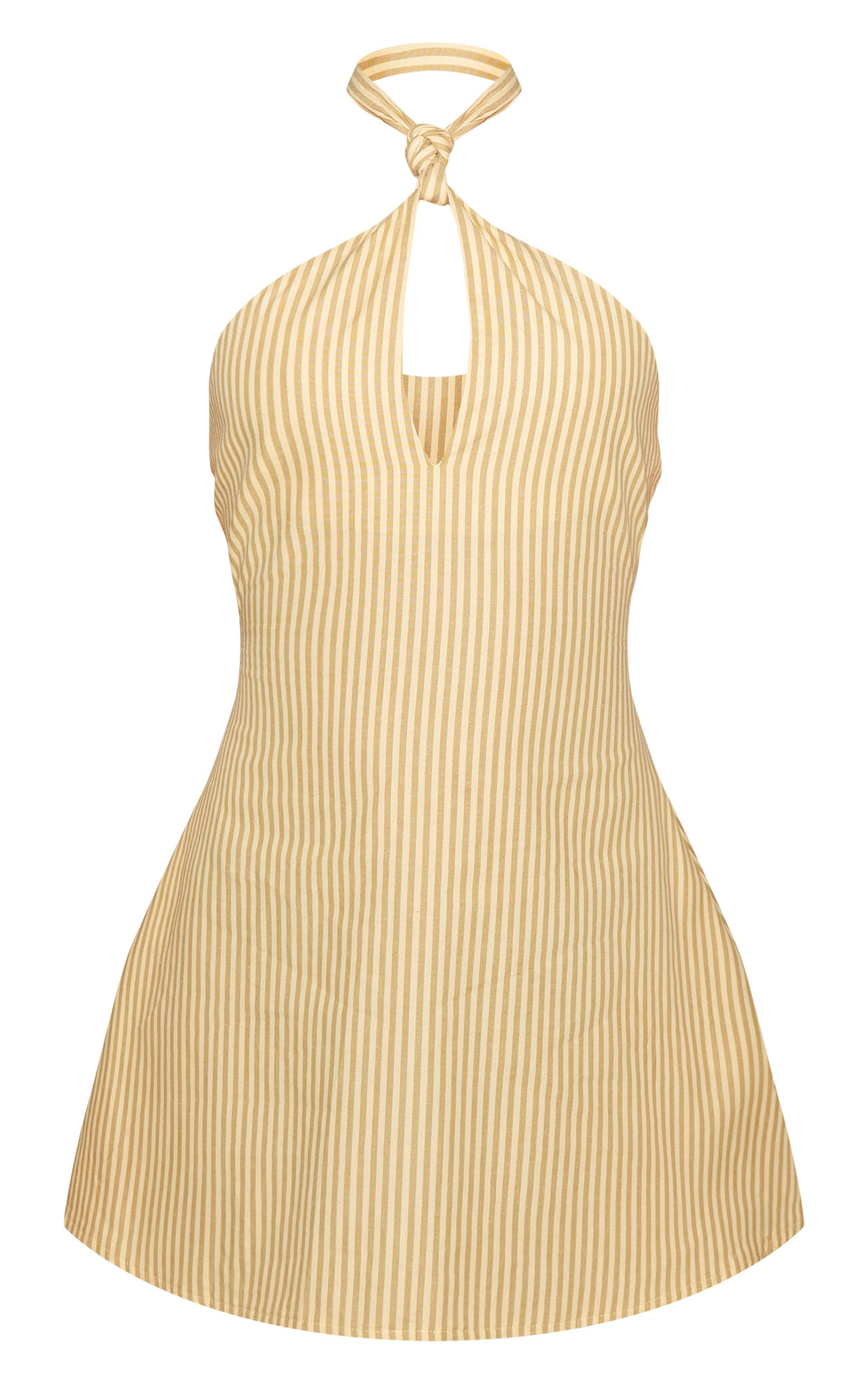 Jaune Citron Robe Droite À Rayures Avec Encolure Dos-nu