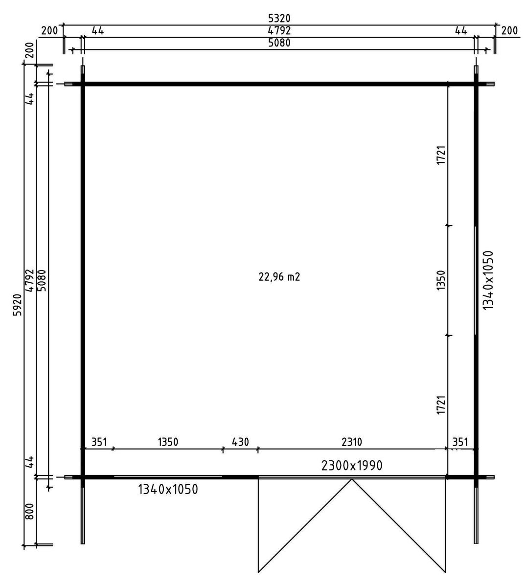 Alpholz Enkele Garage 44-B, houten garage, carport met 44 mm wanddikte, prefab garage met montagemateriaal, natuurlijke afwerking, 5,1 x 5,1 m