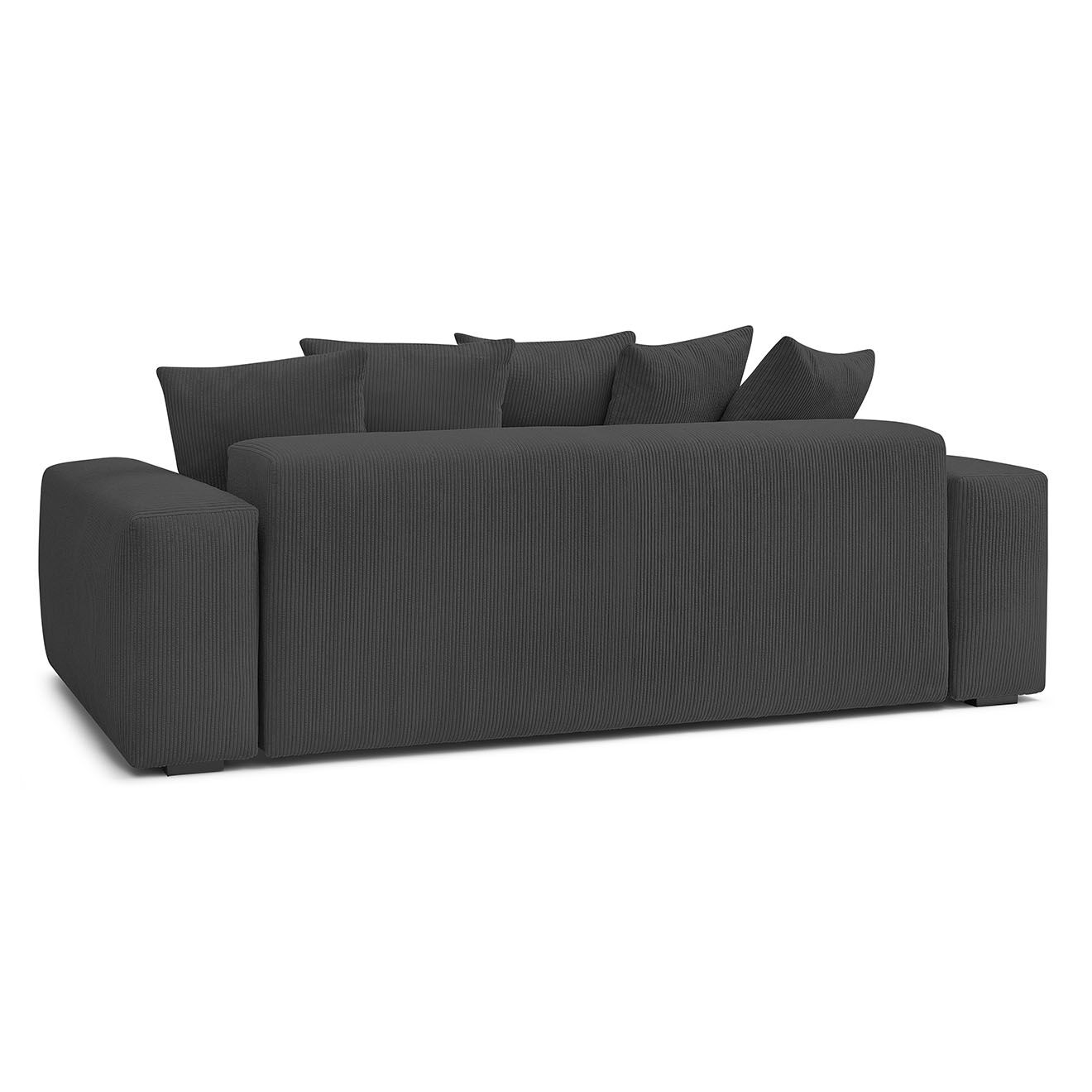 Bobochic Canapé droit fixe 3 places ultra moelleux voltaire velours côtelé gris foncé - 280x124x75 cm