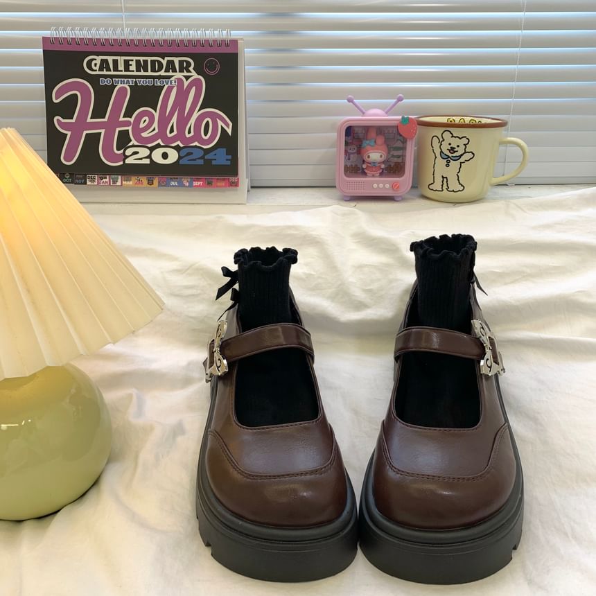 DURAC - Kunstleren Mary Jane Platform Schoenen met Vlindergesp
