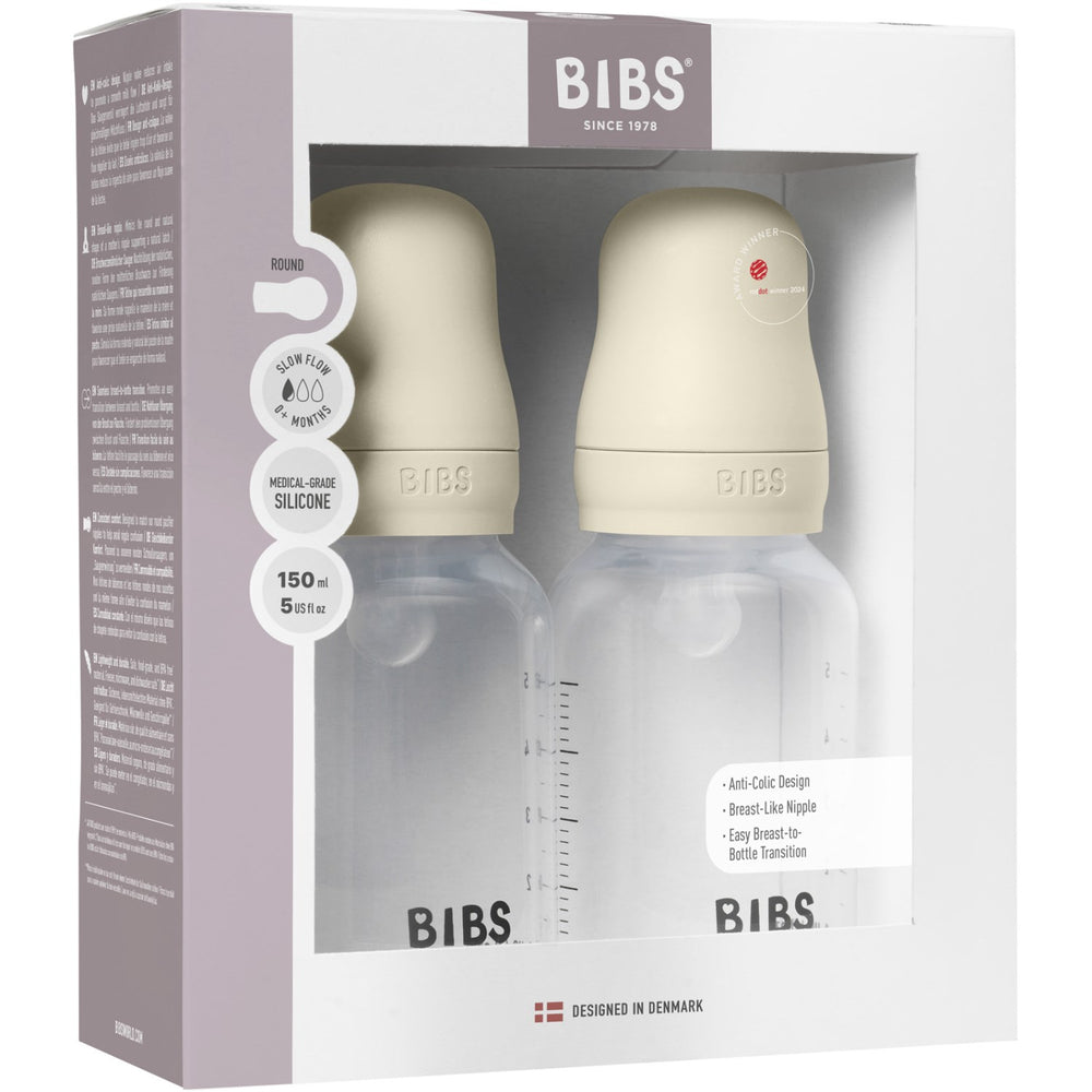 Køb Bibs Ivory Baby Flaske Round Silicone 2 Pack 150 ml Slow Flow