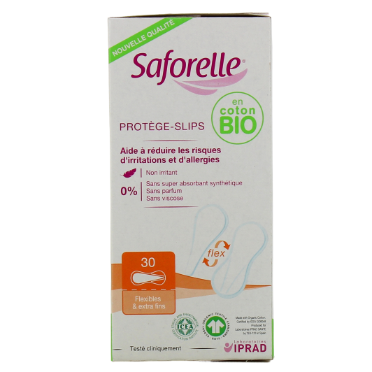 Protège-slips flexible et extra-fins en coton Bio Saforelle