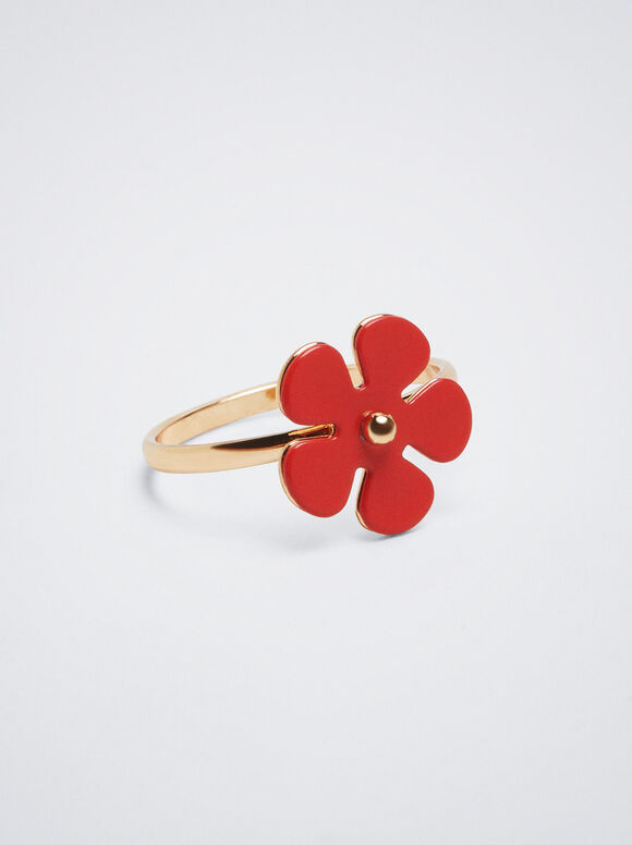 Anillo Con Flor - Coral