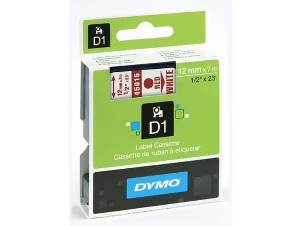 DYMO D1 - Selv-adhesiv - rødt på hvitt - Rull (1,2 cm x 7 m) 1 kassett(er) merketape - for LabelMANAGER 100, 160, 210, 220, 260, 280, 300, 360, 420,