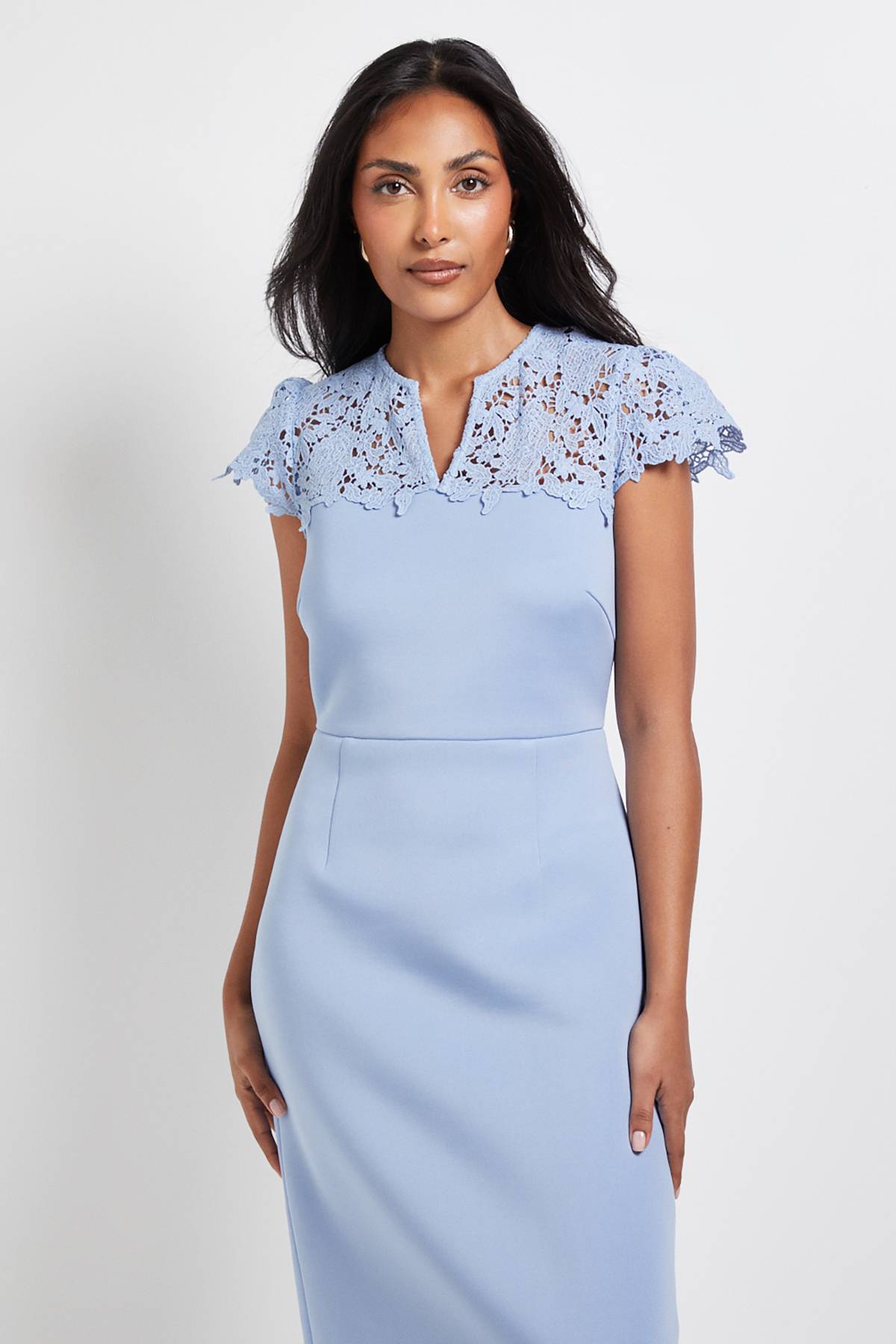 Wallis Robe Crayon Petite en Scuba avec Manches en Dentelle
