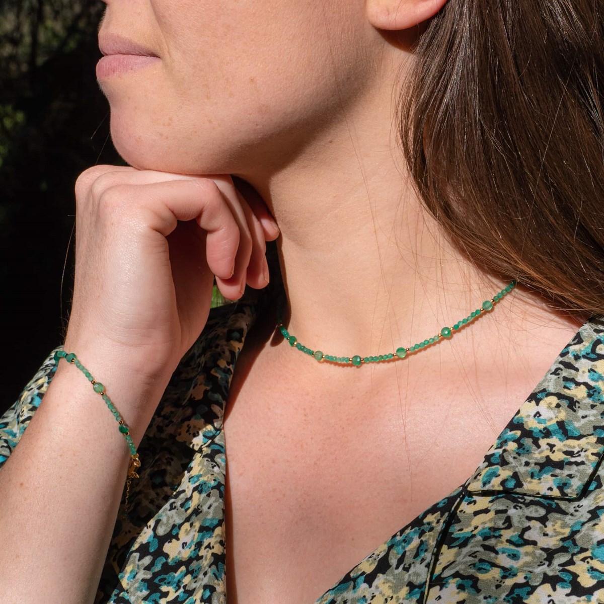 Collier Paloma en pierres Agate Verte