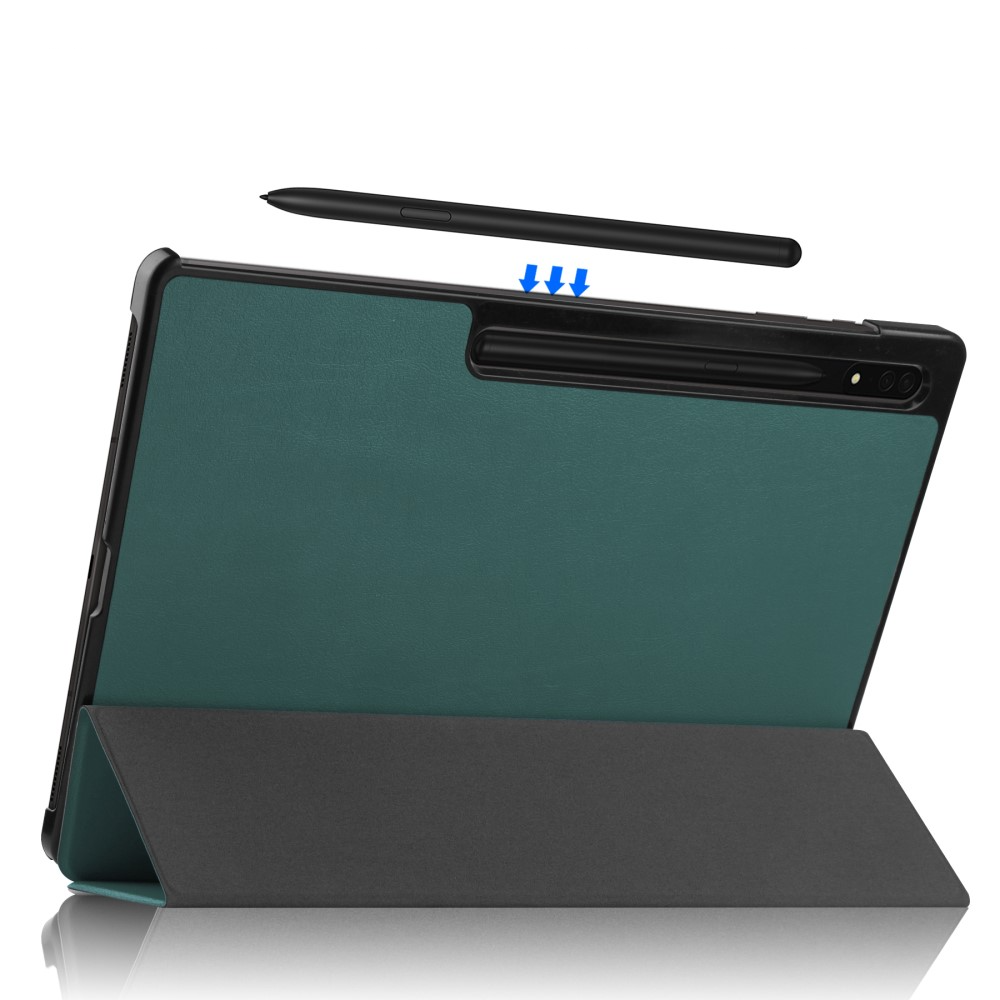 Samsung Galaxy Tab S10 Ultra Flipcase Hülle Ledertasche mit Aufstellfunktion Litchi Look   S-Pen Halterung - Dunkelgrün