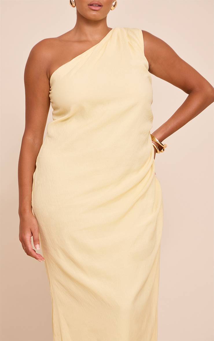 Citron Robe Longue Grande Taille Texturée Asymétrique Froncée