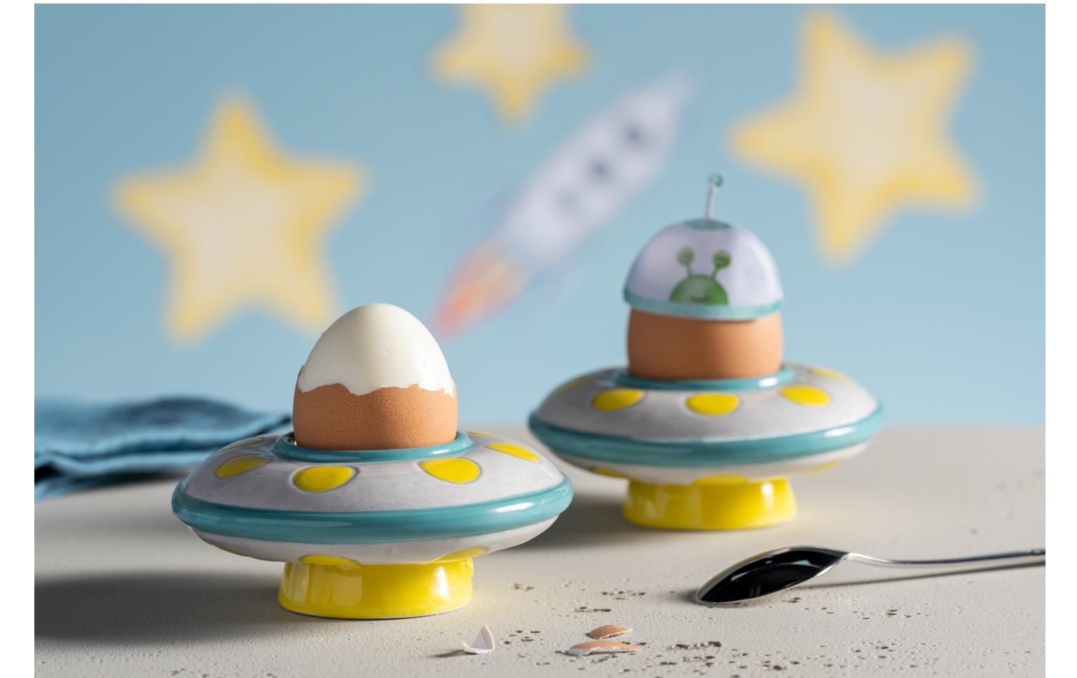 Kindereierbecher Avventura UFO, Gelb/Türkis/WeissEierbecher für Kinder