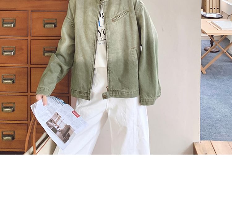 Tzarkozy - Gewassen ombre denim jack met rits