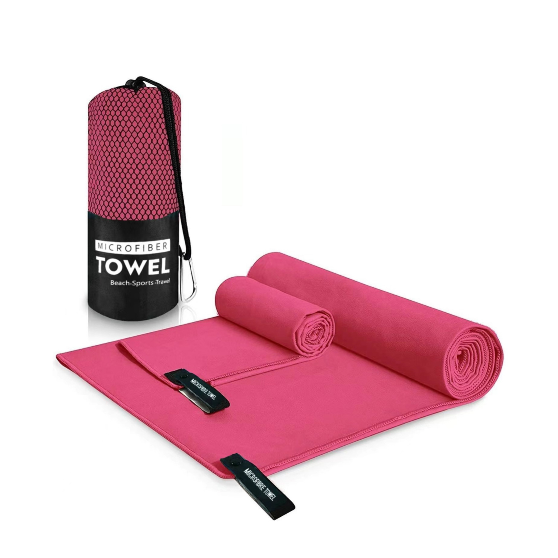 (2er Set) Mikrofaser Sport Handtuch Fitness Tuch für Workout / Yoga / Wandern / Reisen - Pink