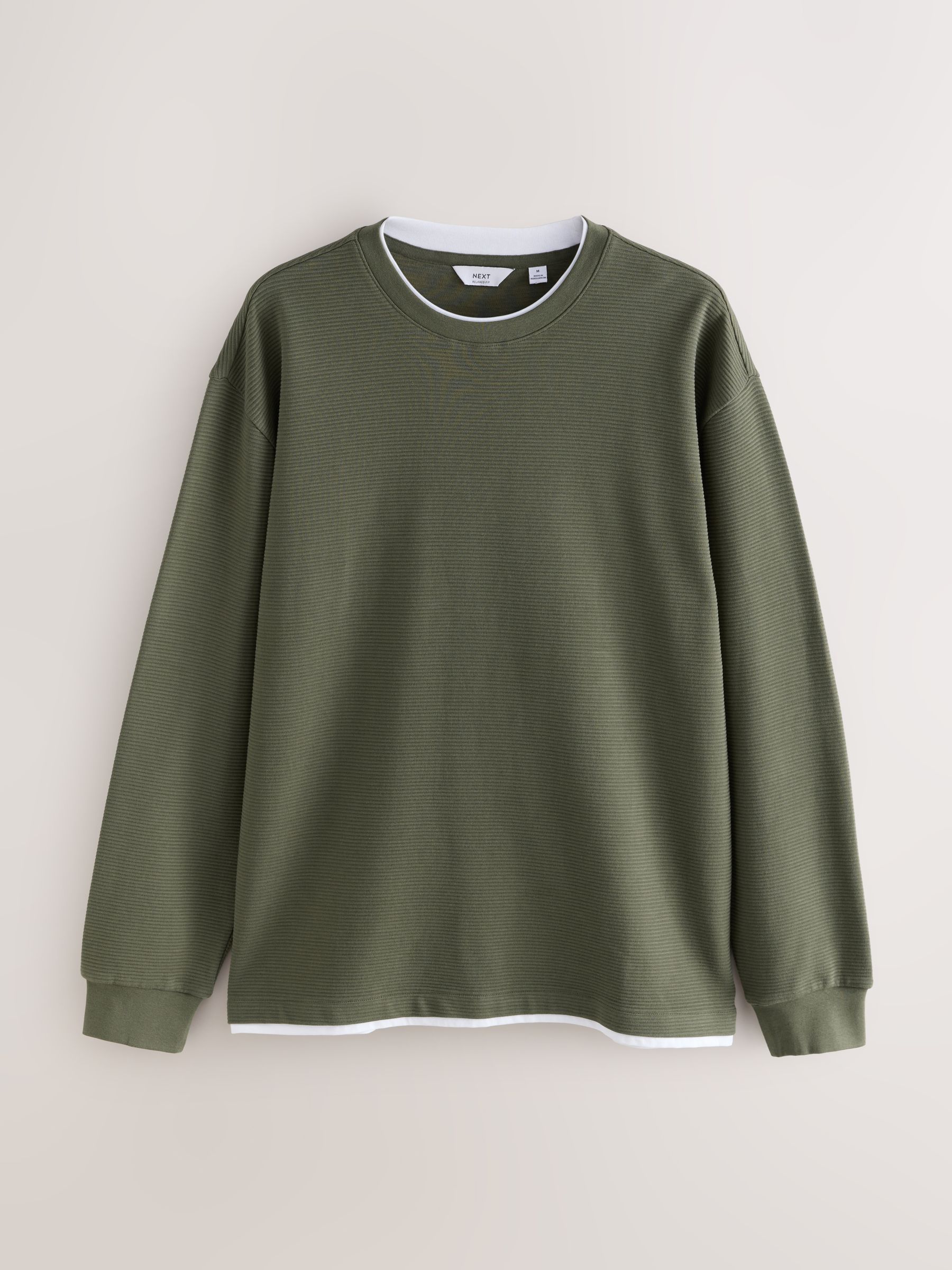 Marineblauw/kakigroen - Long Sleeve Mock Crew Neck 100% Cotton T-Shirts 2 Pack