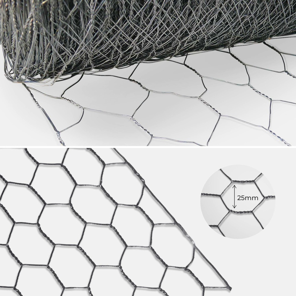 Grillage à poule 1x25m (lot de 2). Triple torsion. Acier et pvc