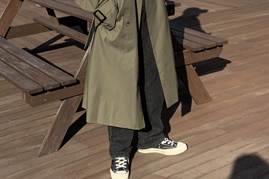 DragonRoad - Effen dubbelrijs midi-trenchcoat