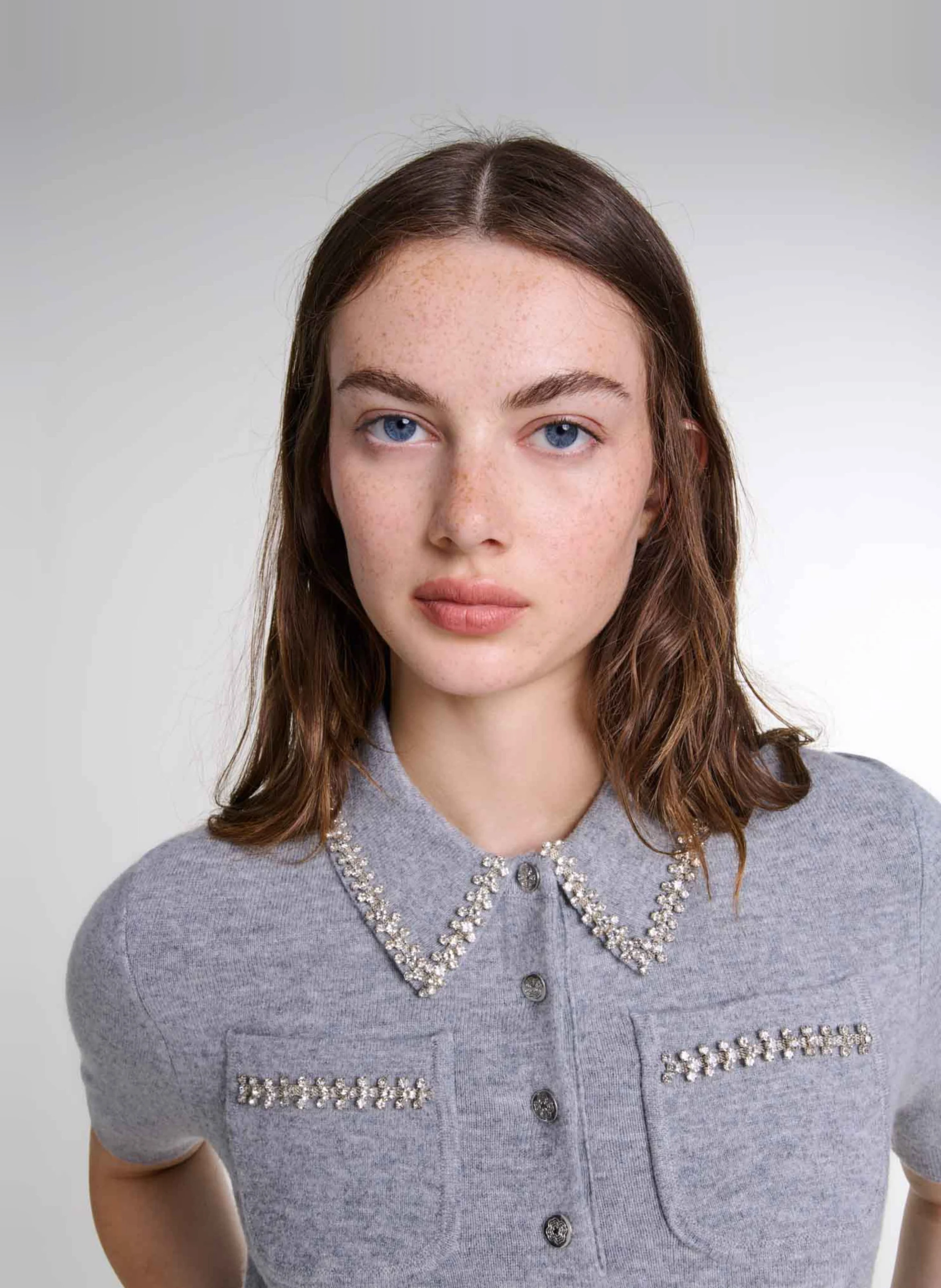 Polo en laine mélangée | Gris