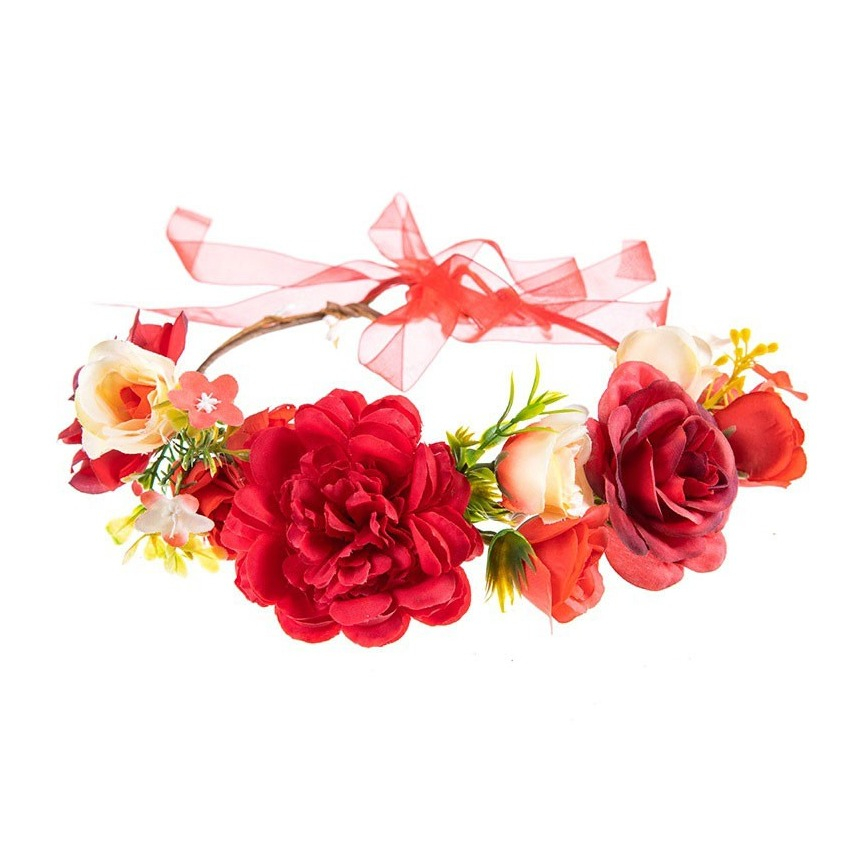 (Ø18cm) Haar Blumenkranz Party Accessoire Rosen Haarband für Hochzeit / Junggesellinnenabschied - Rot