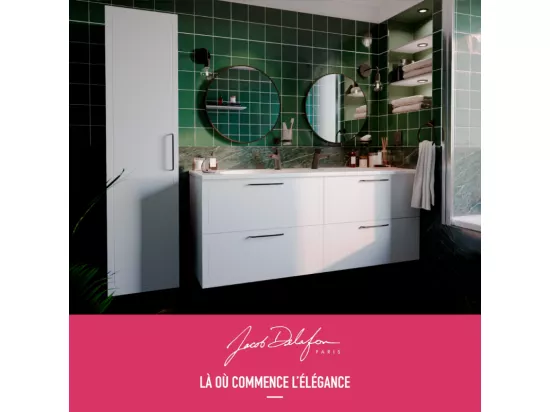 Meuble double vasque 140 cm JACOB DELAFON Odéon Rive Gauche blanc satiné