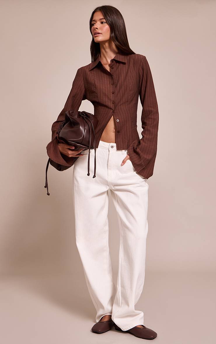 Chocolat Chemise Ajustée À Détails De Coutures