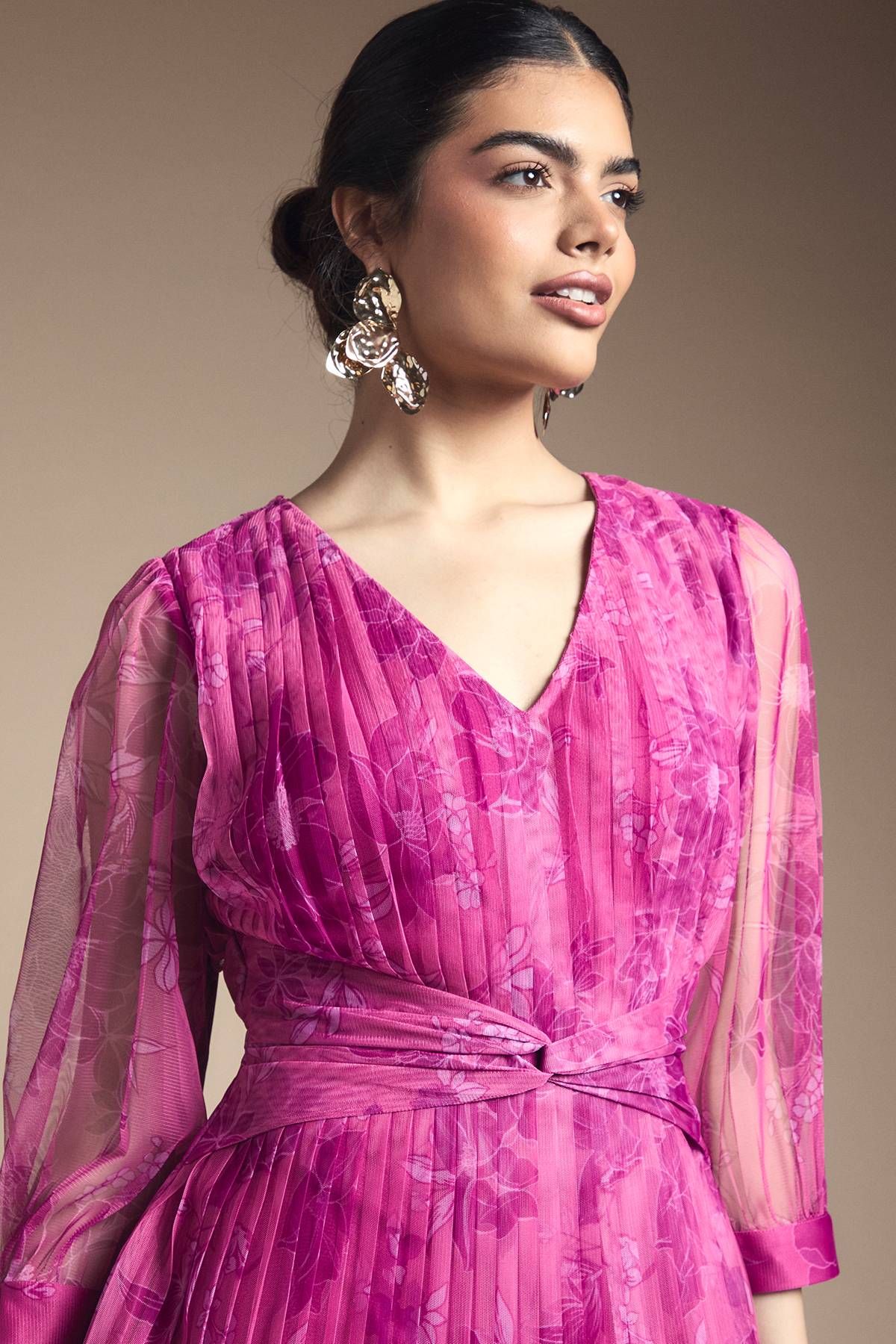 Wallis Robe Midi En Mesh Plissée Avec Torsade À La Taille