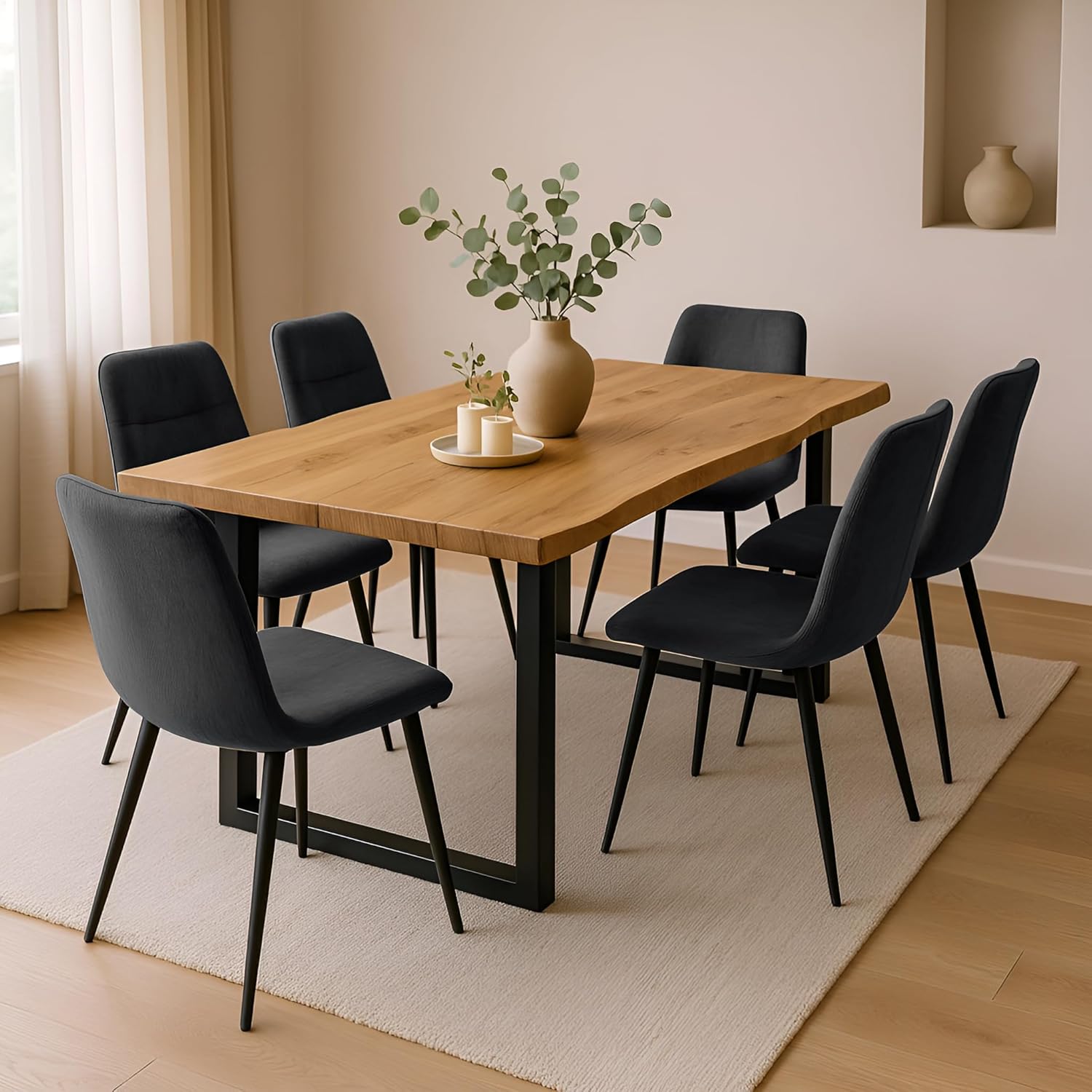 SAM 7 TLG. Essgruppe Josy | 220 x 100 cm | Holz Wildeiche-Optik | Stuhl Set Susi Anthrazit | U-Gestell Schwarz | Esstisch mit 6 Stühlen | Esszimmertisch/Küchentisch/Holztisch | Esszimmer