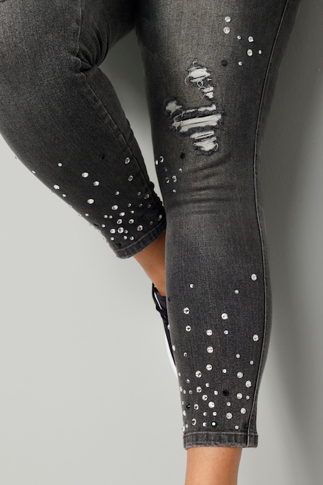 7/8-Jeans, Komfort Fit, Strassteinchen am Saum, 5-Pocket