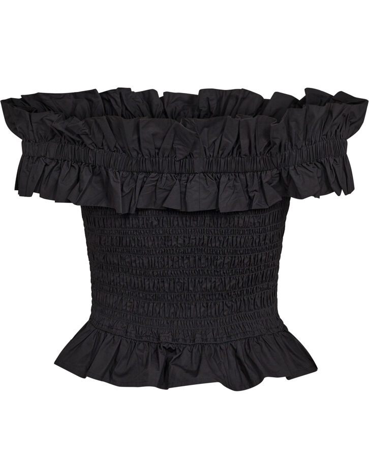 Ganni Cotton Poplin Off-shoulder Smock To Black