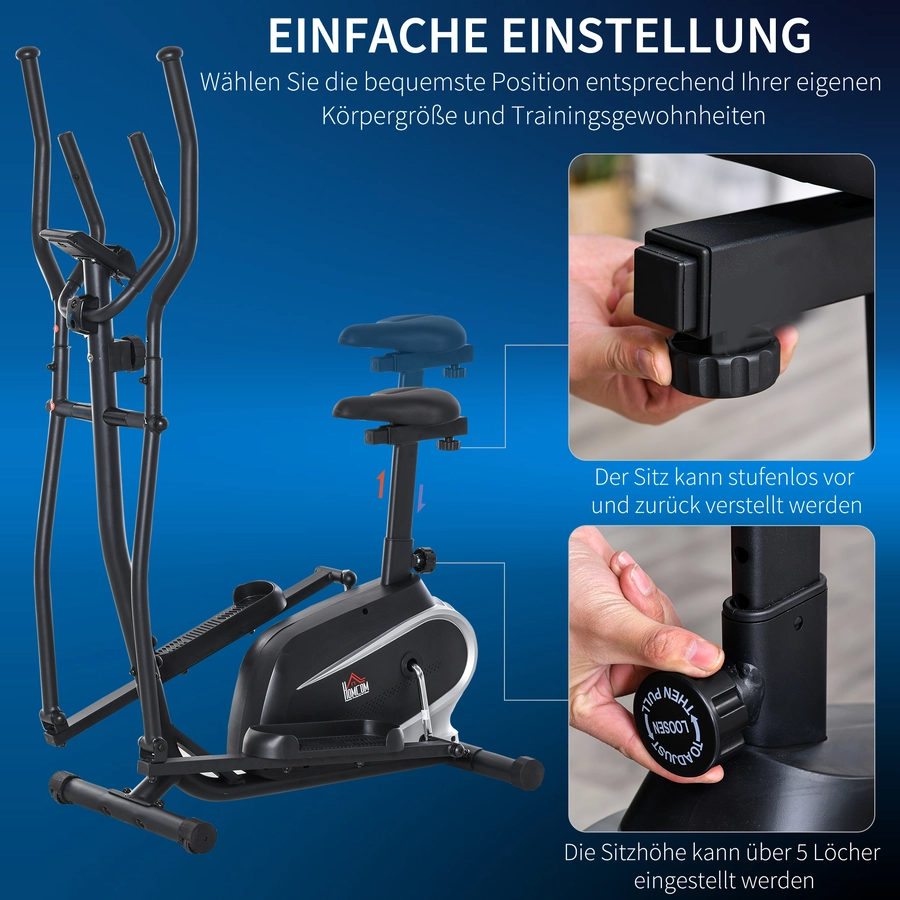 HOMCOM Heimtrainer 8 Widerstandsstufen, mit LCD Display, höhenverstellbar Schwarz