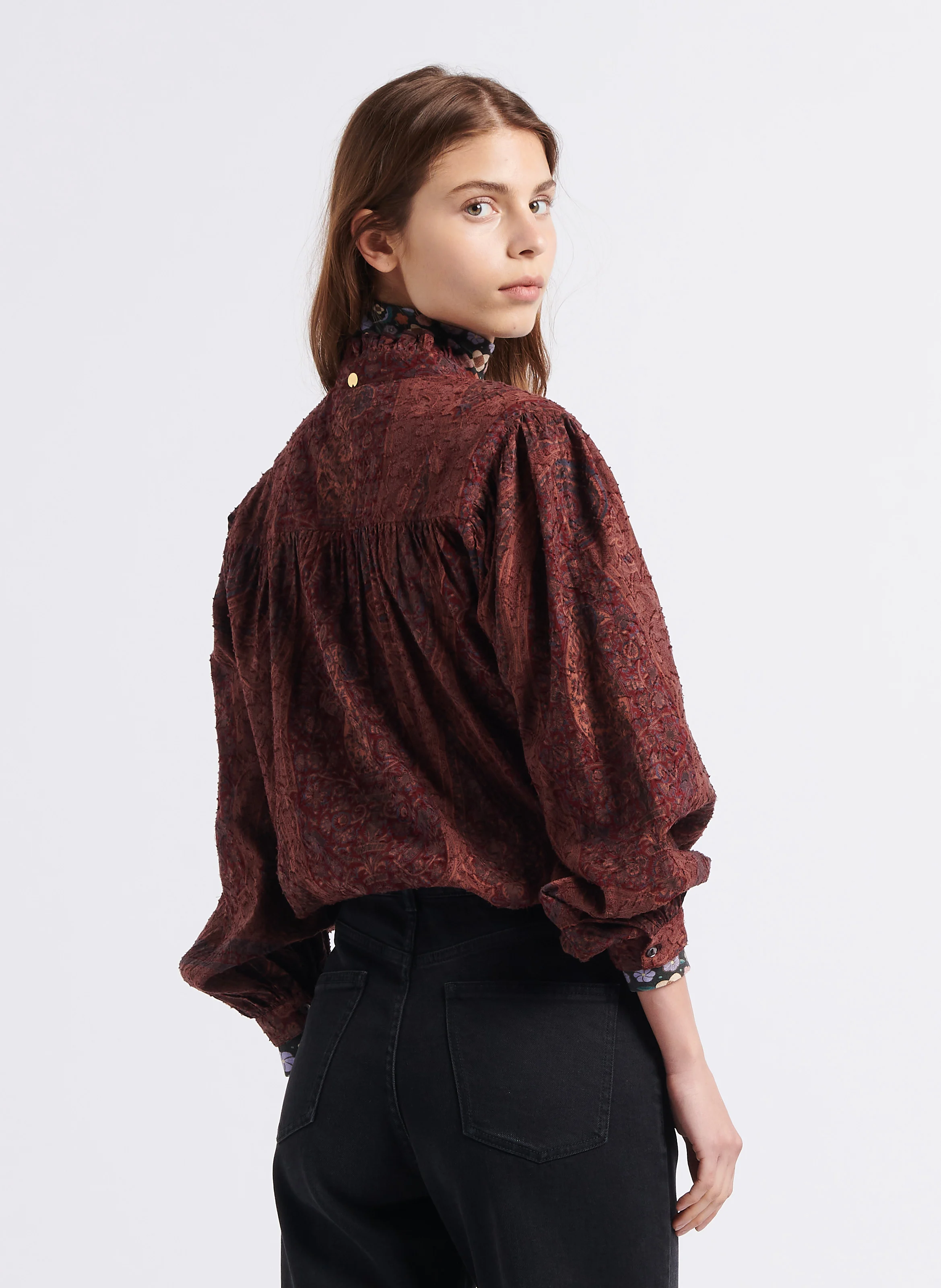 TAJARO - Chemise droite col montant en coton | Rouge