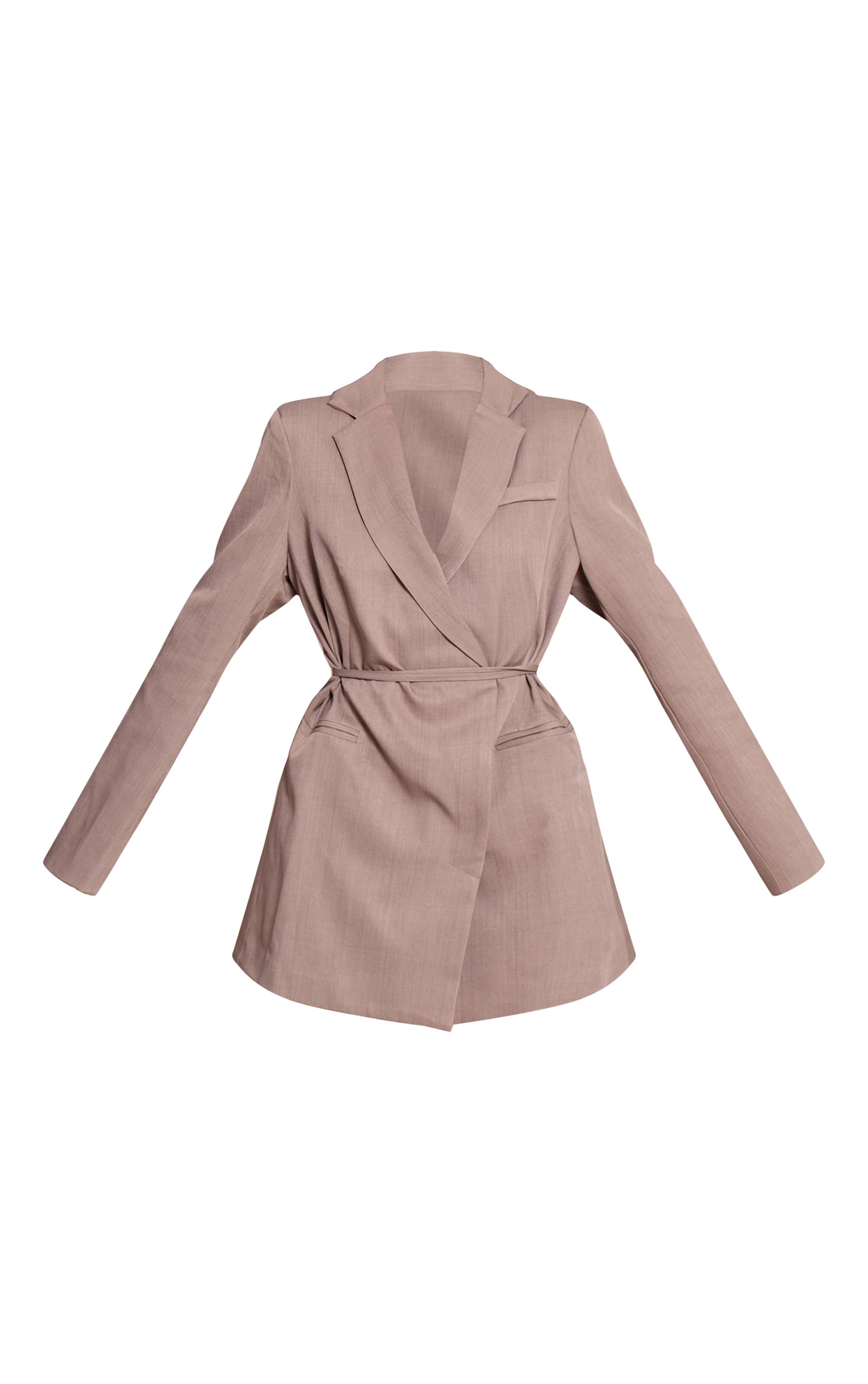 Gris Robe Blazer Tissée À Ceinture Contrastante