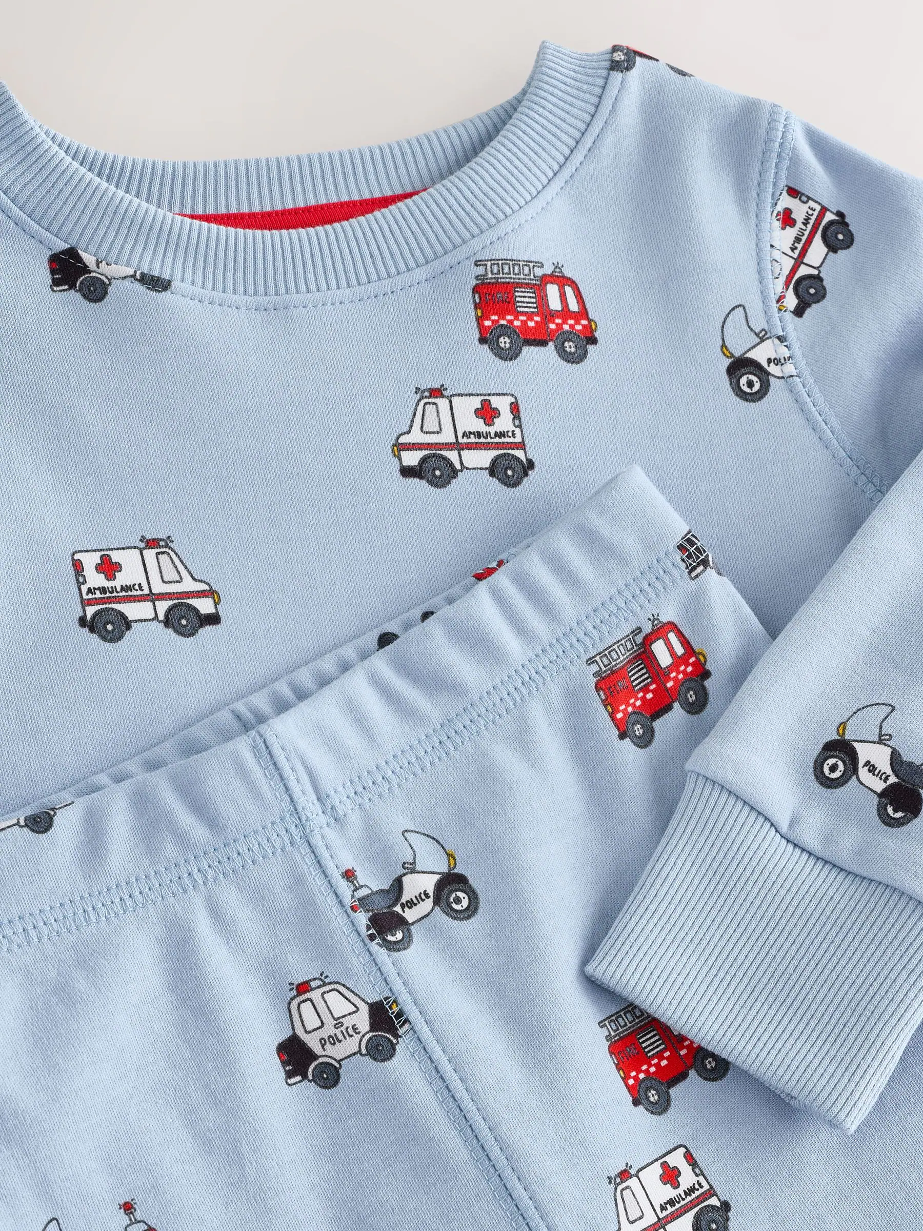 Donkerrood/blauw met hulpverleningsvoertuig - Mini Knusse Pyjama's 3 Set (9mnd-10jr)