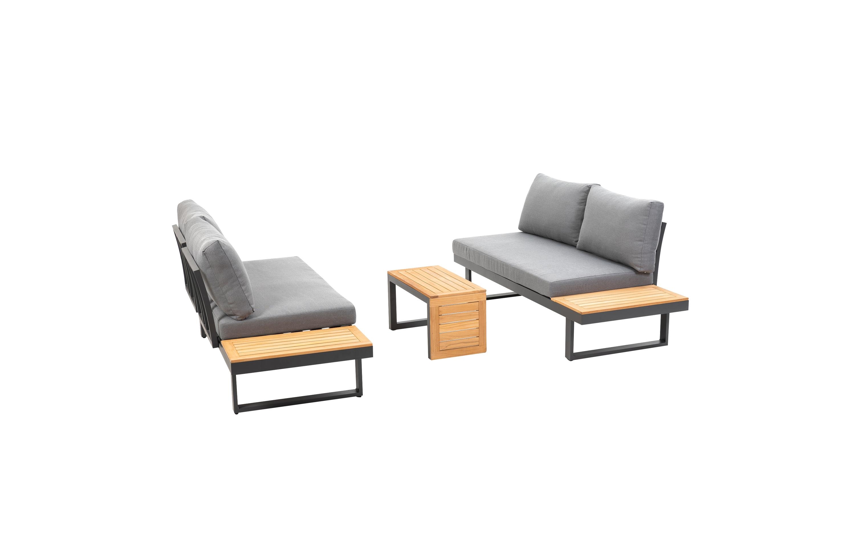 Loungeset Ascona, Anthrazit, 4 Sitzplätze<br>Zwei Sofas und ein Beistelltisch für Garten, Terrasse oder Balkon