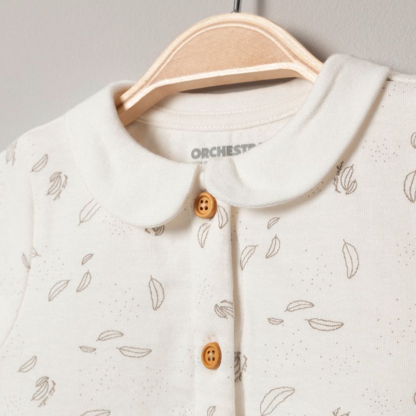 Robe manches longues en coton imprimée all-over - Ecru