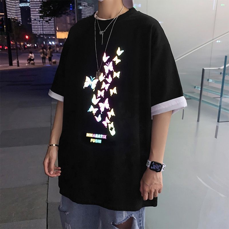 emeisa - Reflecterend vlinderprint T-shirt met elleboogmouwen
