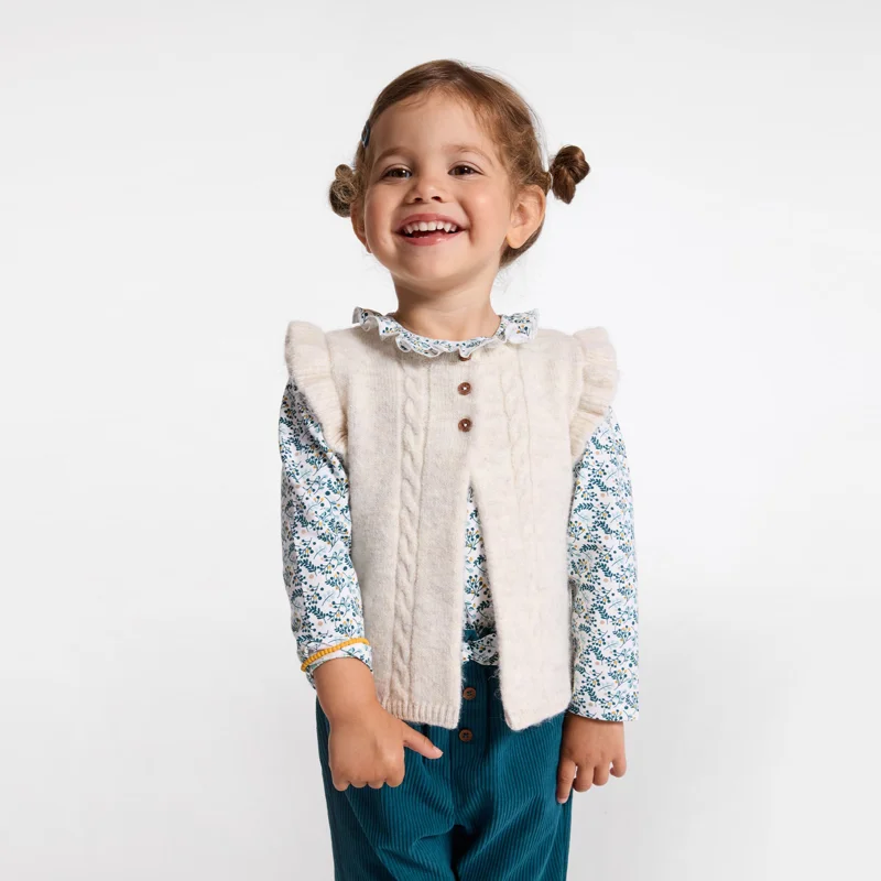 Gilet en maille tricot sans manches blanc bébé fille Beige