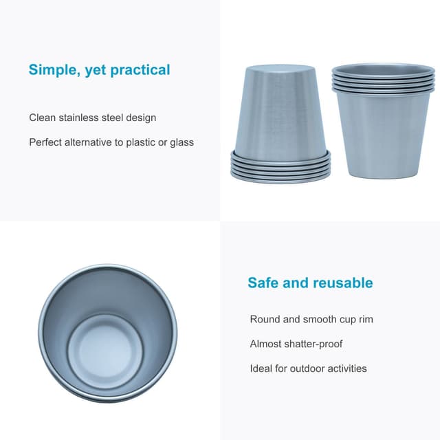5x Stabelbare drikkekopper i rustfrit stål (55 ml)