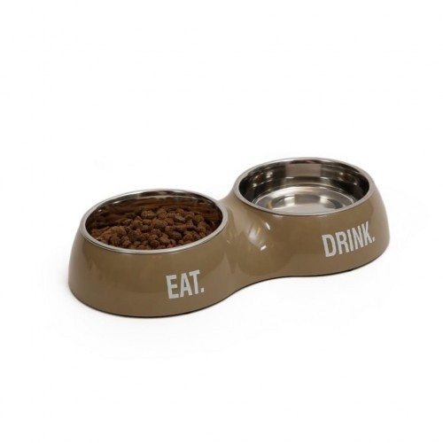 Comedouro duplo de design exclusivo para animais de estimação, marrom