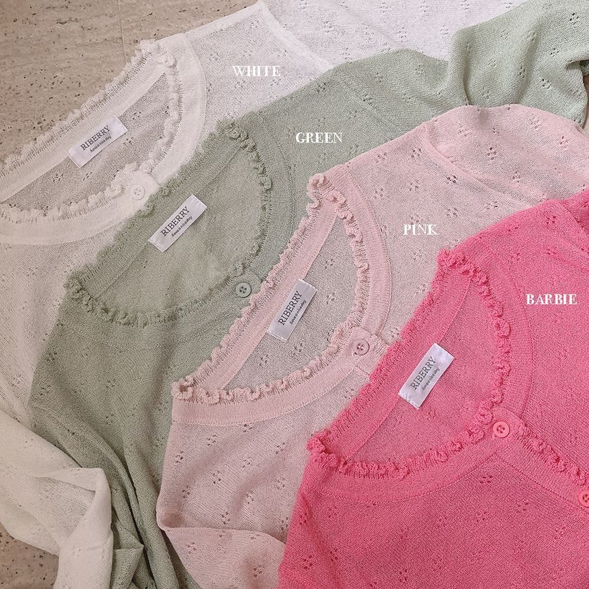 Glotto - Geplooide transparante cardigan met oogjes