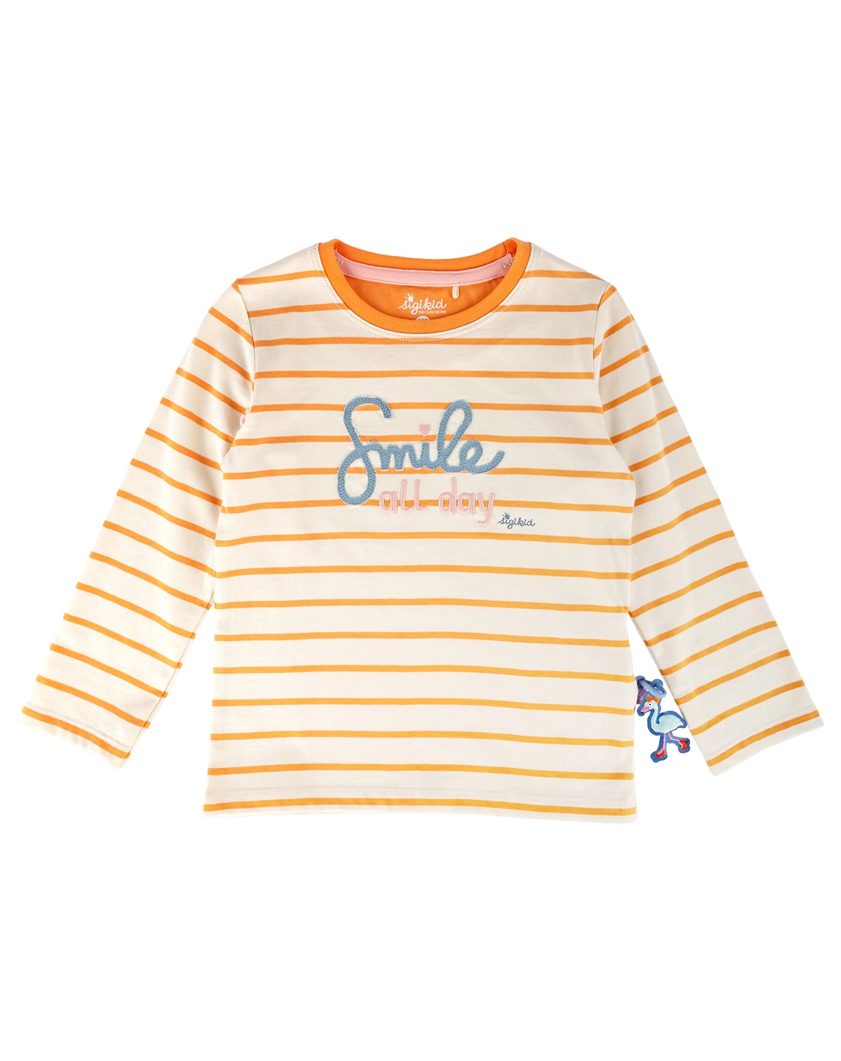 Langarmshirt M - SKATING FLAMINGO gestreift in orange