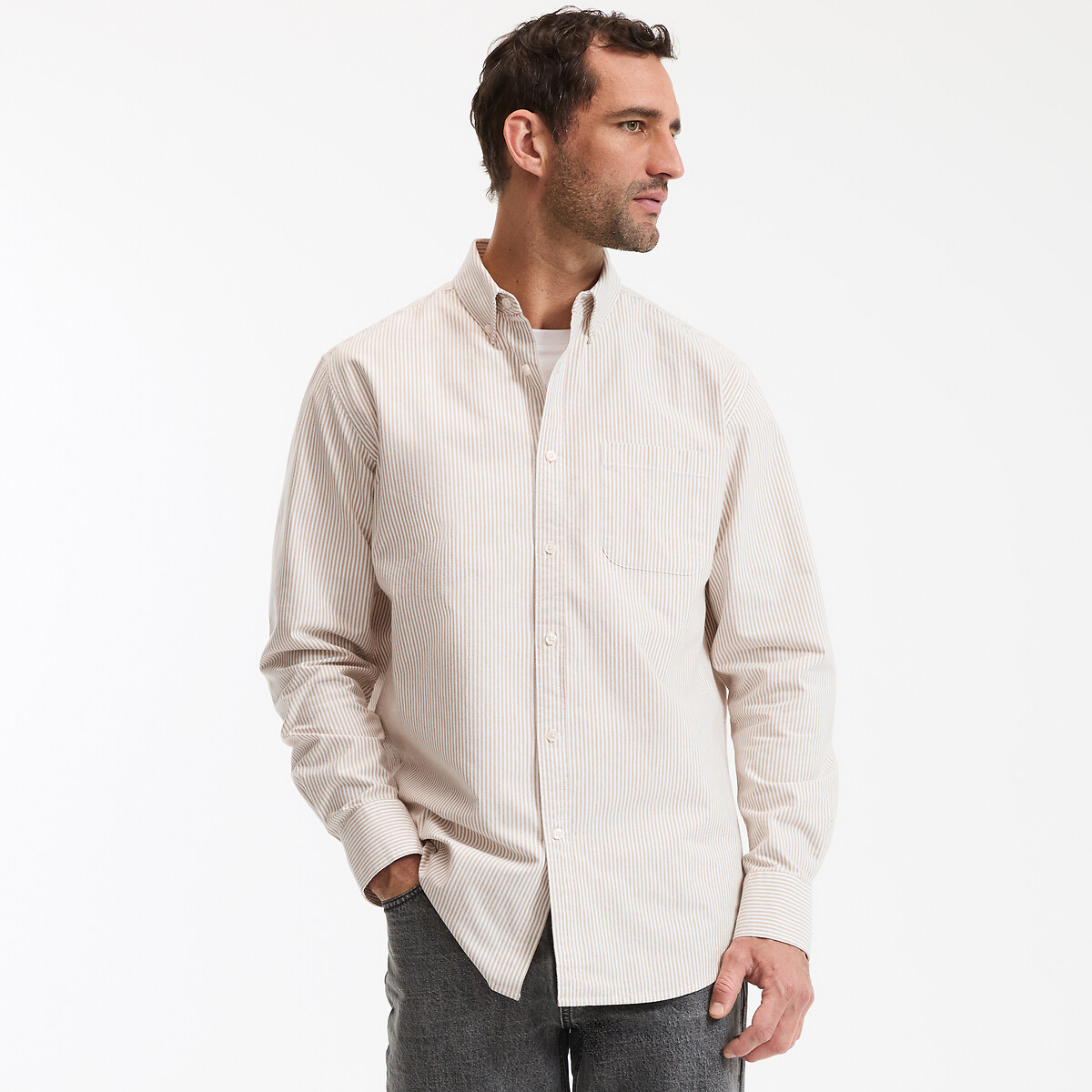COLEÇÕES LA REDOUTE<br>Camisa Oxford reta com listras, assinatura GILLES