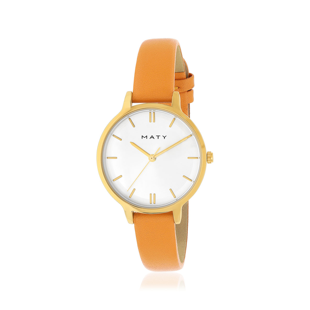 Montre femme dorée jaune bracelet cuir orange