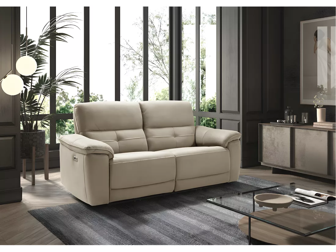 Canapé de relaxation électrique en microfibre Kleman-Couleur Beige-4 places relax électrique