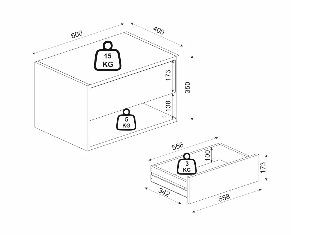 Table de chevet suspendue - 1 tiroir et 1 niche - Blanc - RITAMI
