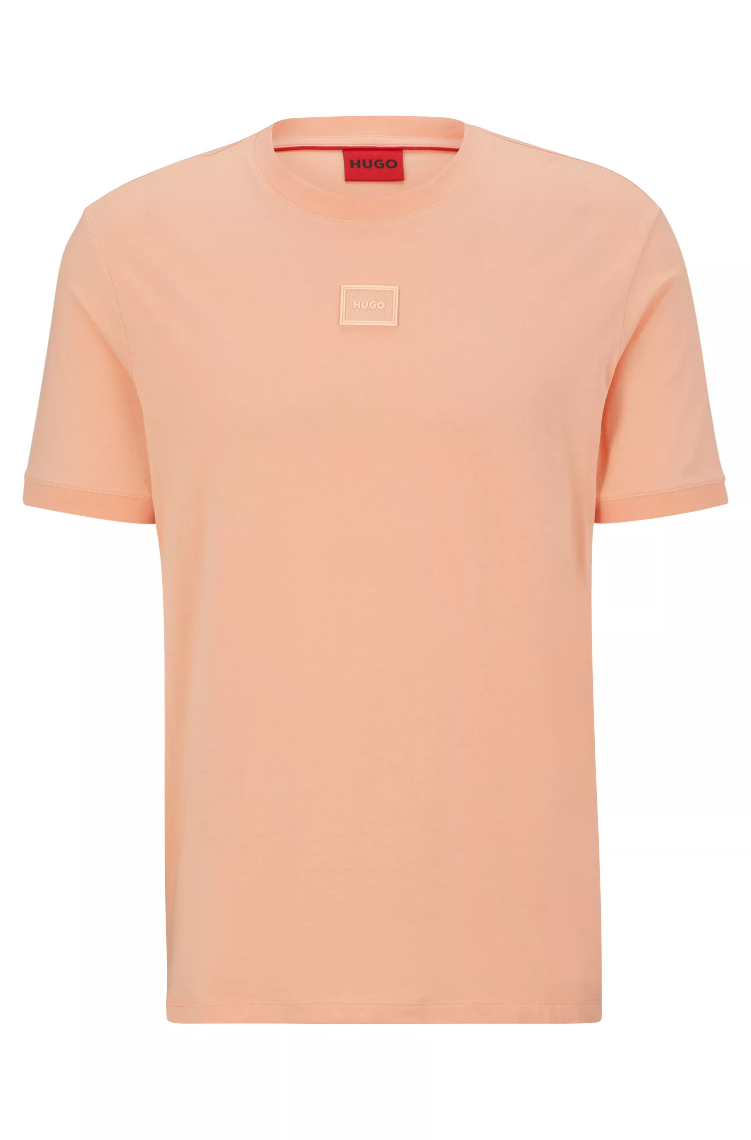 Camiseta HUGO vermelha em malha de algodão com etiqueta de logotipo em tom sobre tom