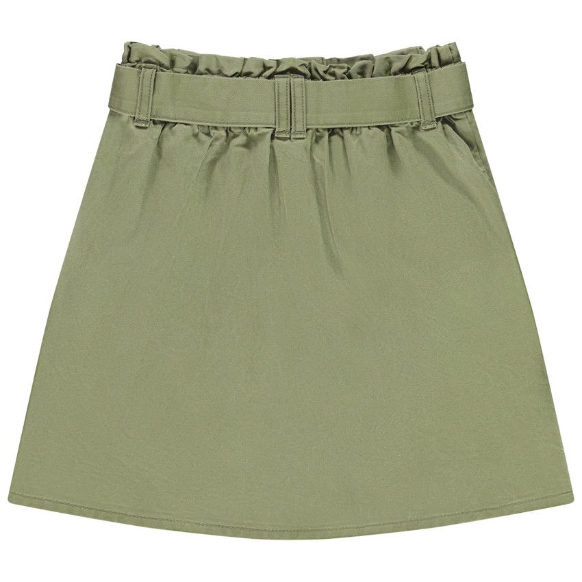 Jupe trapèze boutonnée avec ceinture à nouer pour fille - Vert