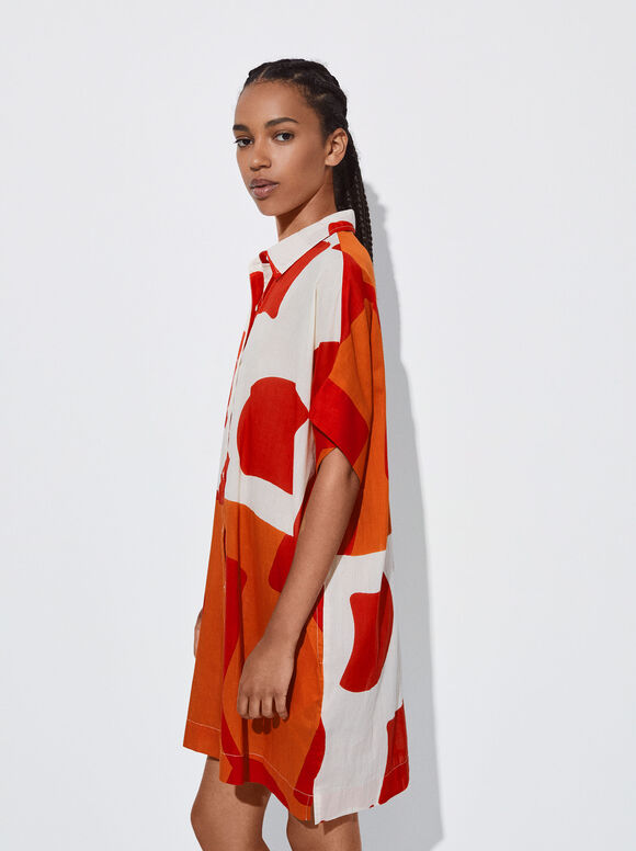 Vestido camisa estampado - Multicolorido