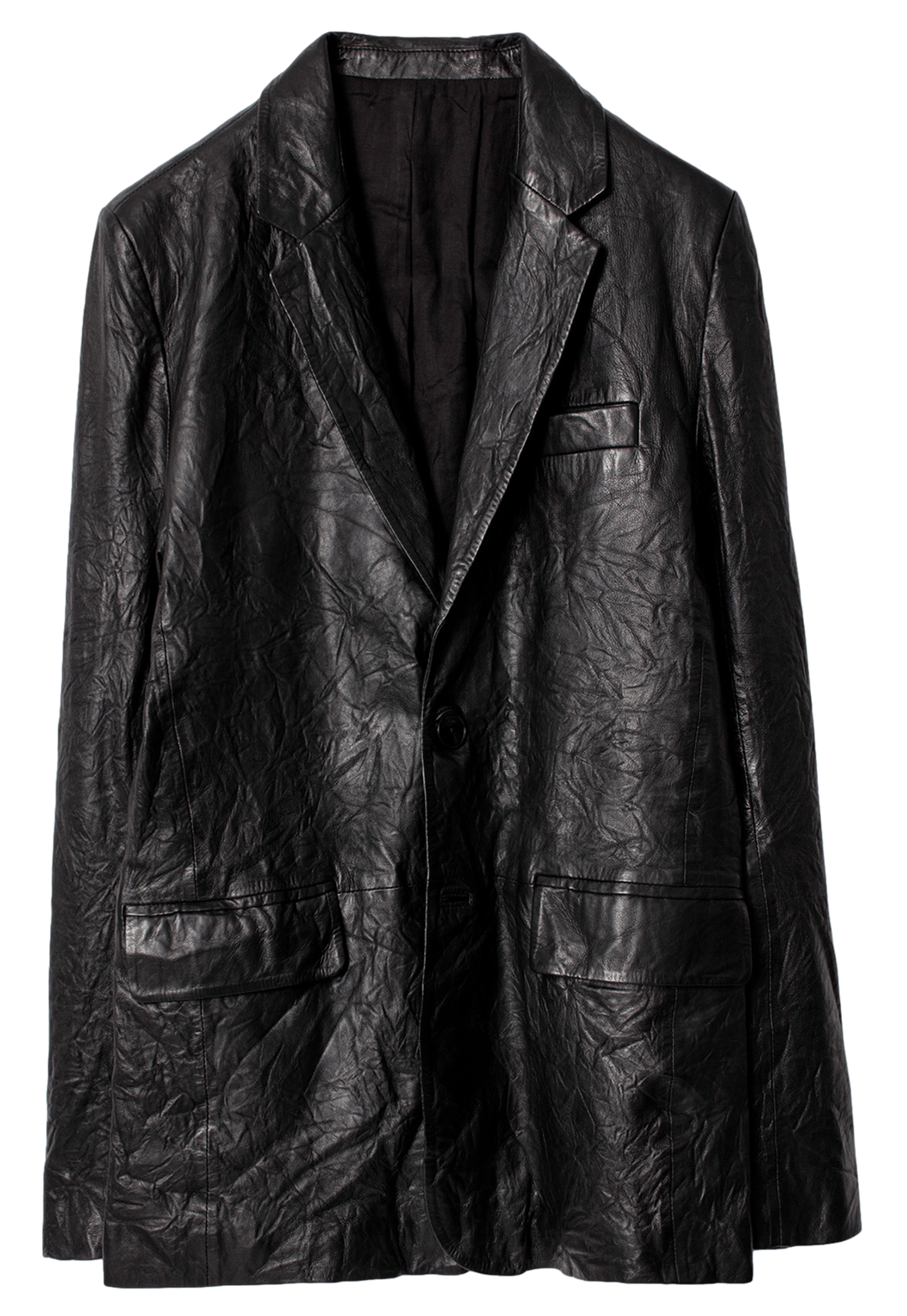 VALFRIED - Veste col tailleur en cuir froissé | Noir