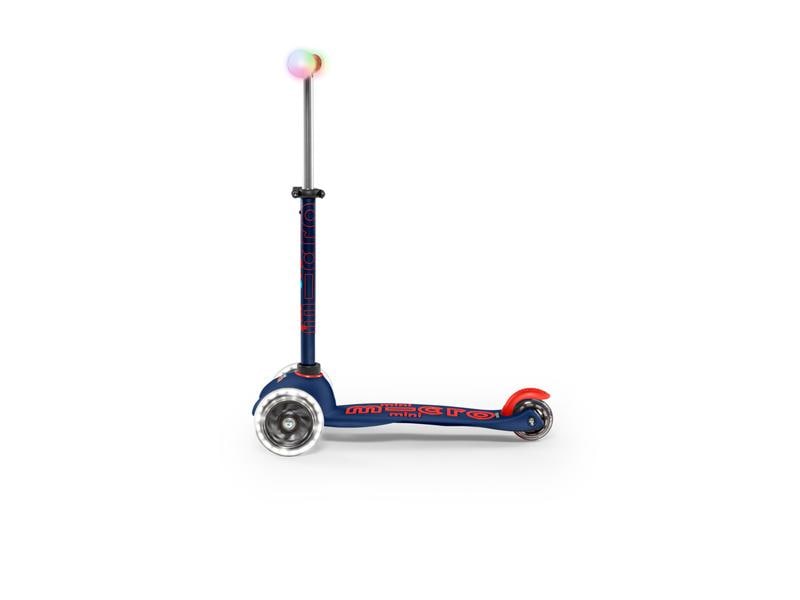 Micro Mobility Kickboard Mini Deluxe Magic Navy Blue, LED Magischer Fahrspass auf drei Rädern – Dunkelblau