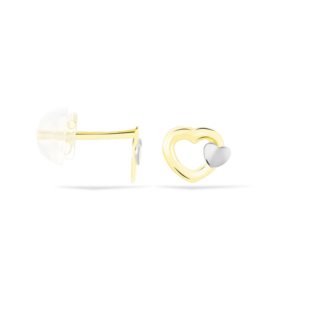 Boucles D'oreilles Puces Anne-maudae Double Coeurs Or Bicolore