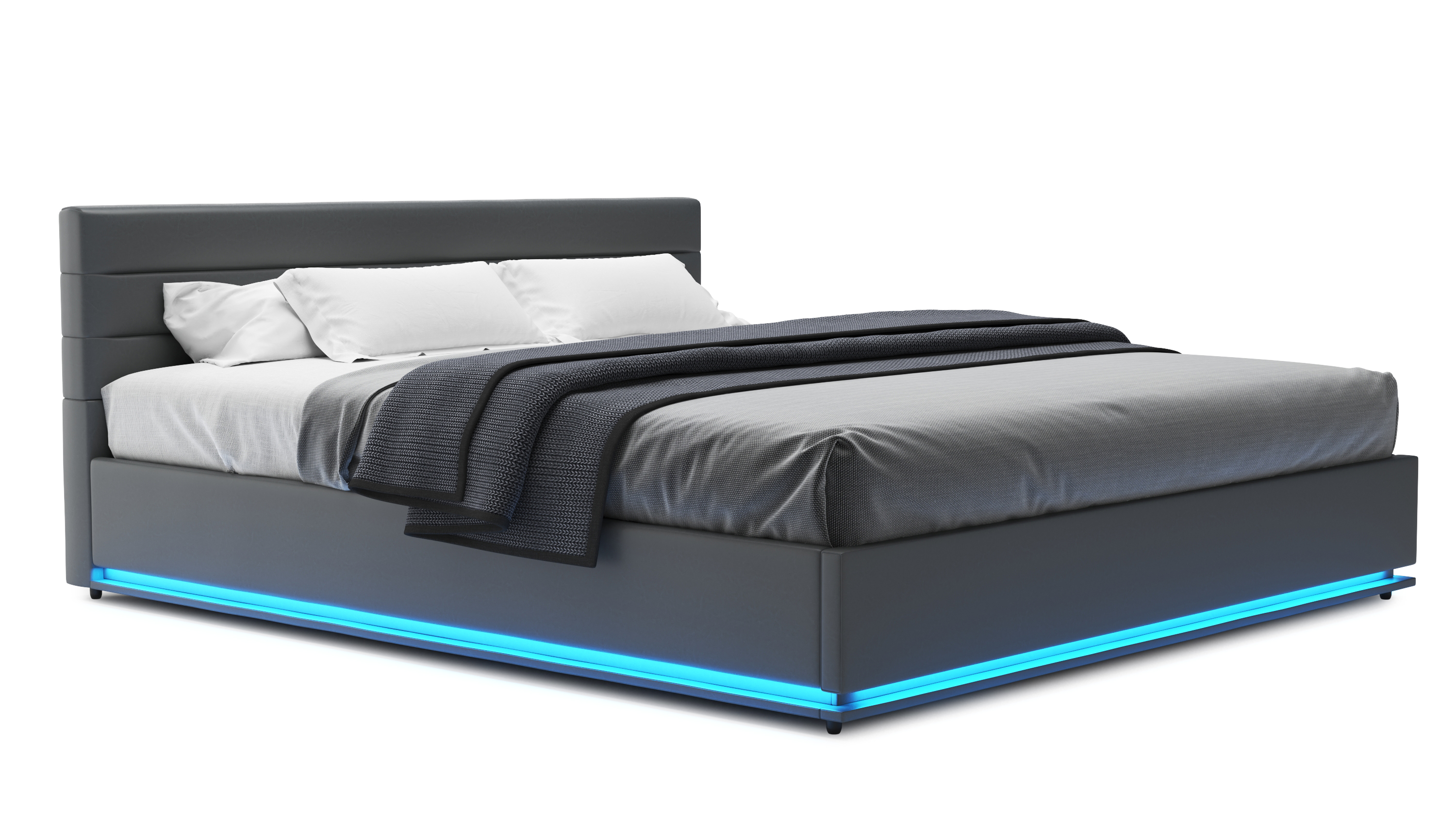 Lederbett LED STARDUST 180 x 200 cm grau